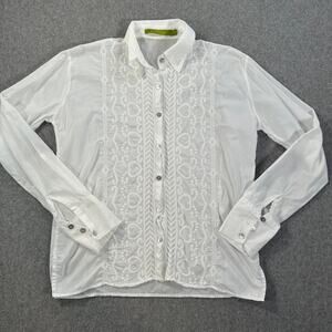 Rapsodia White Embroidered Button Down Blouse Women's Medium Cotton Long Sleeve